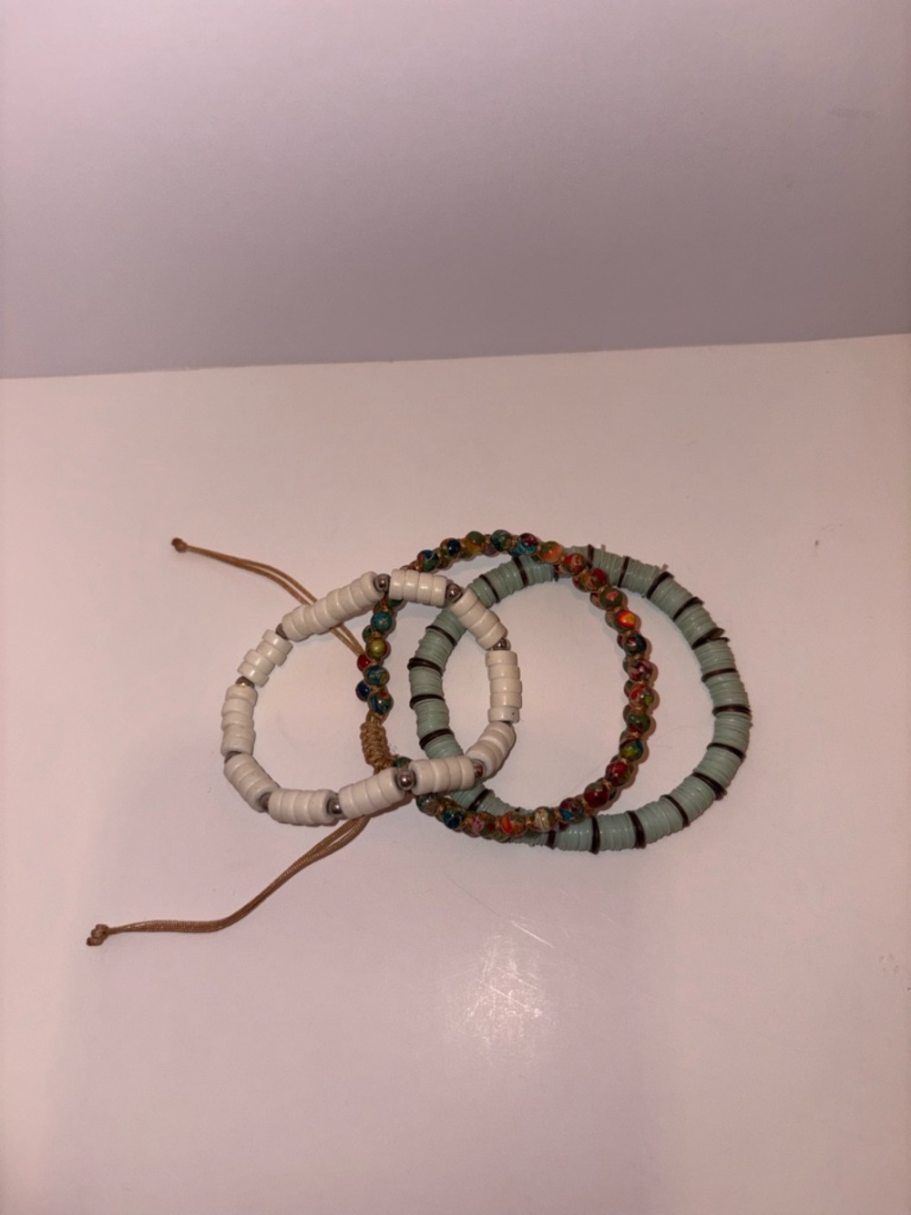 Set of 3 Beaded Stackable Bracelets - White, Mint & Multicolor